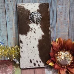 Virgen De Guadalupe Mens Wallet Long Bifold, Genuine Leather Cowhair Wallet